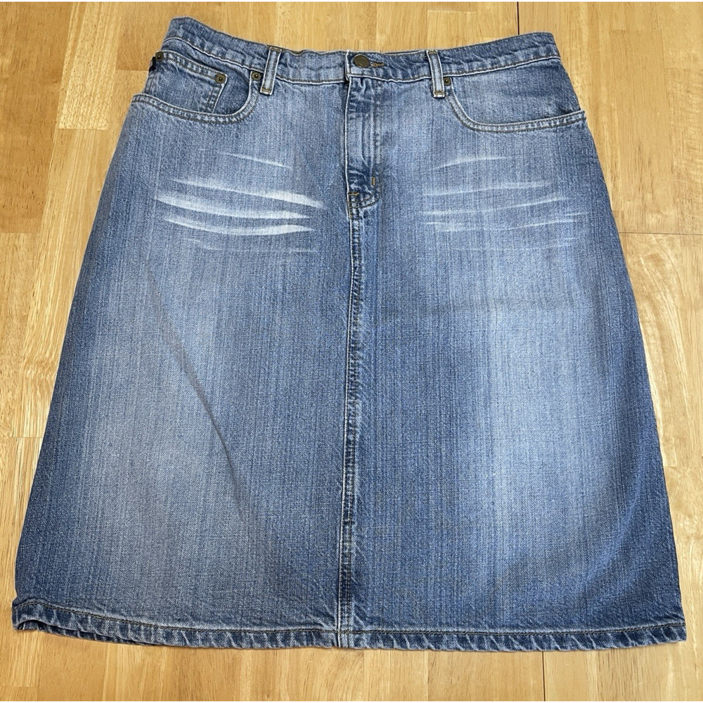 Vintage Ralph Lauren Distressed Jean Skirt Womens 10 Blue Festival Knee Length